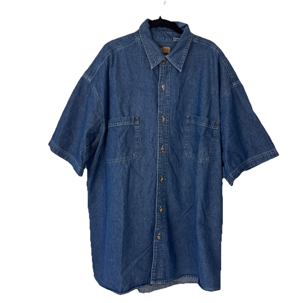 Brazos Denim Work Shirt Mens XXL Blue Short Sleeve Rugged Cotton Utility